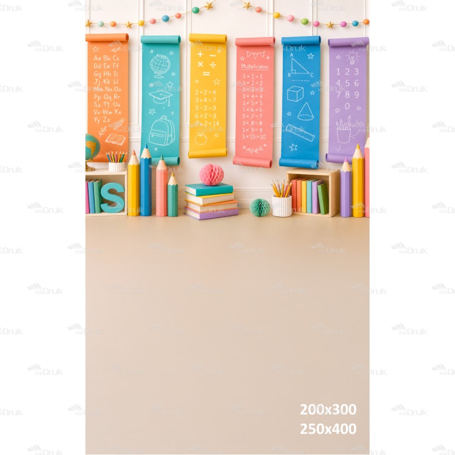 Tło fotograficzne „Pastelowe plansze szkolne – kolorowa edukacyjna aranżacja” | 4178